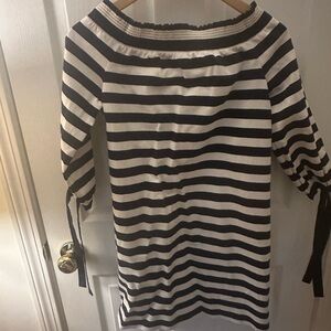 JCrew Striped Off-the-Shoulder Dress in Navy Muslin